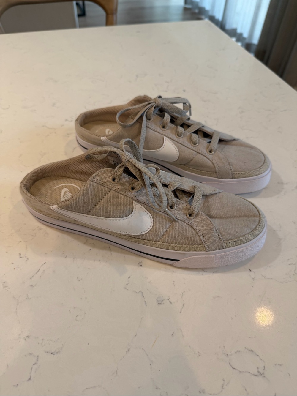 Nike Tan Canvas Low-Top Sneakers with White Swoosh